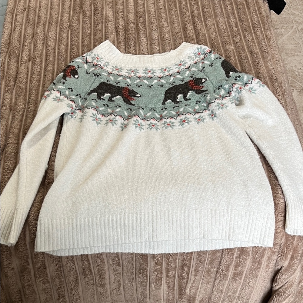 Maurices White and Gray Sweater with Bear Design